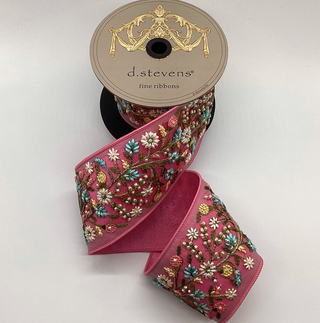 3.75" Pink Embellished Wired Ribbon