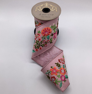 4" Pink Ribbon with Embroidery