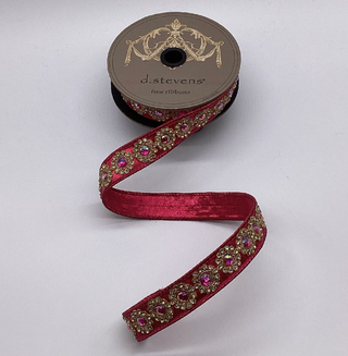 1" Pink Jeweled Wired Ribbon