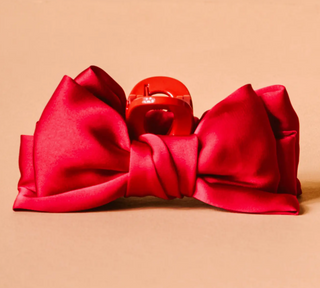 Mini Satin Bow Claw Clip-Red
