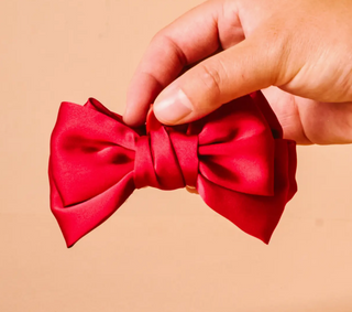 Mini Satin Bow Claw Clip-Red