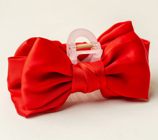 Satin Bow Claw Clip-Red