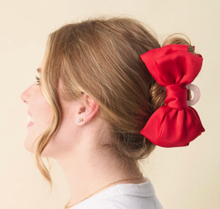 Satin Bow Claw Clip-Red