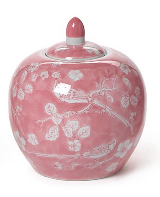 Hand-Painted Pink Chinoiserie Covered Jars