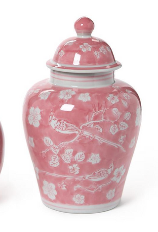 Hand-Painted Pink Chinoiserie Covered Jars