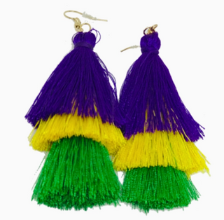 Purple, Green & Gold Tassel Earrings