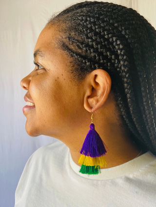 Purple, Green & Gold Tassel Earrings
