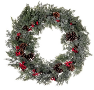 25" Green Cypress Cone Berry Wreath