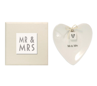 "Mr & Mrs" Heart-Shaped Ring Dish in Gift Box