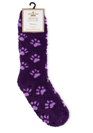 Women's Paw Print Snuggle Socks in Purple