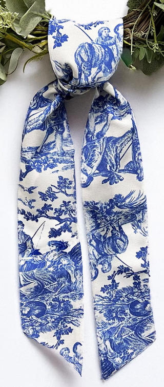 Wreath Toile Sash, Blue & White