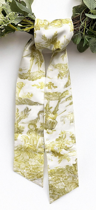 Wreath Toile Sash, Lime & White