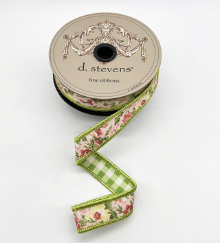 1" Mauve & Yellow Roses wired Ribbon