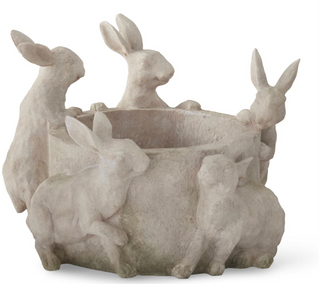 8" Tan Resin Faux Stone 5 Rabbit Pot