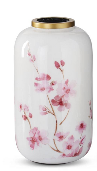 White & Pink Cherry Blossom Enameled Vases