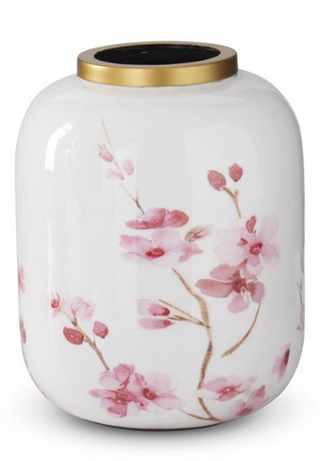 White & Pink Cherry Blossom Enameled Vases