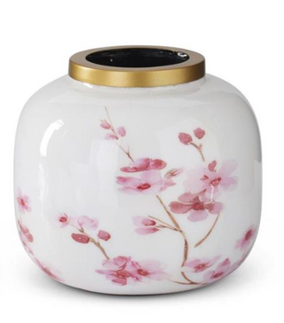 White & Pink Cherry Blossom Enameled Vases