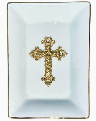 Cross, Porcelain Trinket Tray, Brass