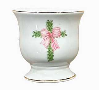 Easter Boxwood Cross w/ Pink Bow Small Cachepot