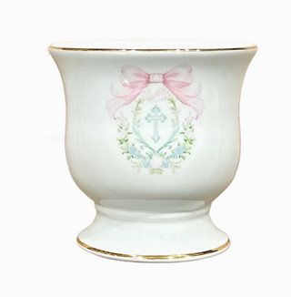 Easter Cross w/ Floral Laurel and Bow Small Cachepot