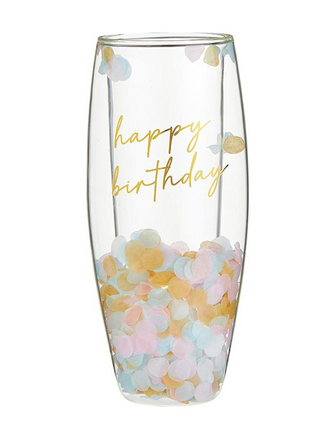 Double-Wall Tall Champagne Glass - Happy Birthday