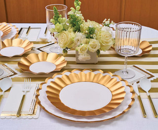 Dinner Plate Gold & White/8 pkg