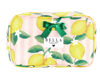 Quilted Cosmetic Bag - Pink Stripes + Lemons