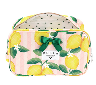 Quilted Cosmetic Bag - Pink Stripes + Lemons