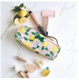 Quilted Hair Tool Bag - Pink Stripes + Lemons