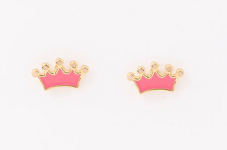 Enamel Pink Crown Earrings (Girl)
