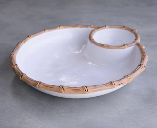 VIDA Bamboo Large Chip & Dip Bowl (White and Natural)