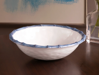 VIDA Bamboo Large Salad Bowl (White and Blue)