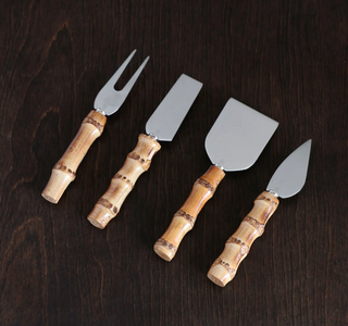 VIDA Bamboo Stainless Cheese Set of 4 (Silver and Natural)