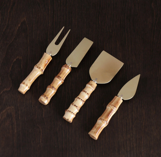 VIDA Bamboo Stainless Cheese Set of 4 (Gold and Natural)