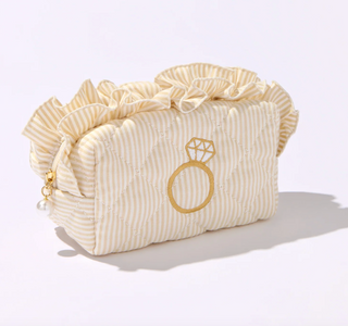 Ruffle Bling Small Zip Pouch, Beige