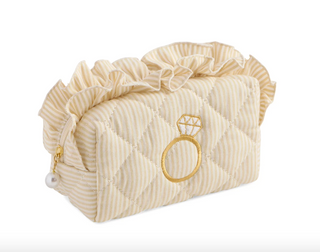Ruffle Bling Small Zip Pouch, Beige