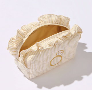 Ruffle Bling Small Zip Pouch, Beige
