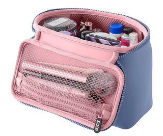 Neoprene Train Case in Pearl Blue and Sand pink