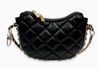 Quilted Leather Crescent Purse Black