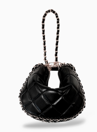 Quilted Leather Crescent Purse Black