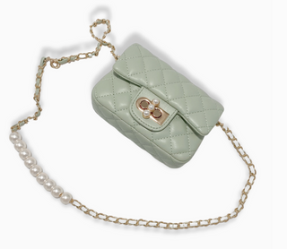Pearl Closure Quilted Purse Green
