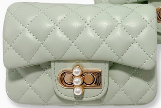 Pearl Closure Quilted Purse Green