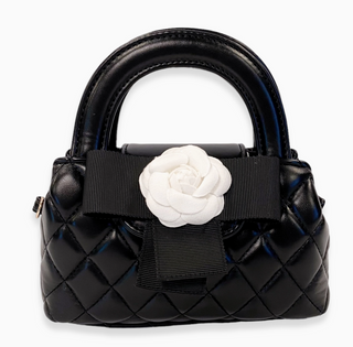 Floral Applique Quilted Bag Black