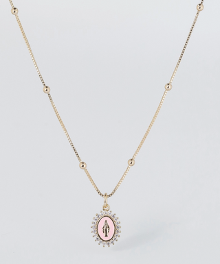 Our Lady Of Lourdes Necklace Pink