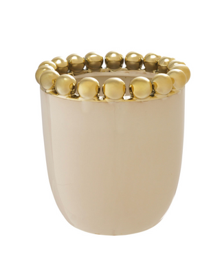 Stoneware Planter/Vase with Gold Electroplated Ball Rim