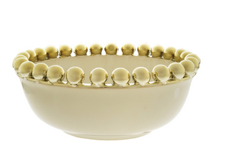 Stoneware Serving Bowl with Gold Electroplated Ball Rim