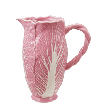 2 Quart Stoneware Pink Cabbage Shaped Pitcher with Twisted Handle