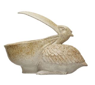 Brown Reactive Glaze Stoneware Pelican Planter/Container
