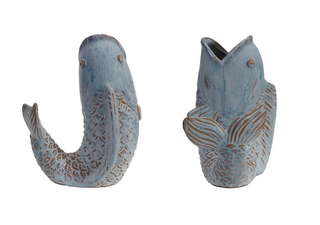 Reactive Glazed Stoneware Fish Shaped Vase