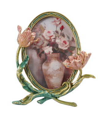 Enameled Metal Photo Frame w/ 3D Flowers & Jewels